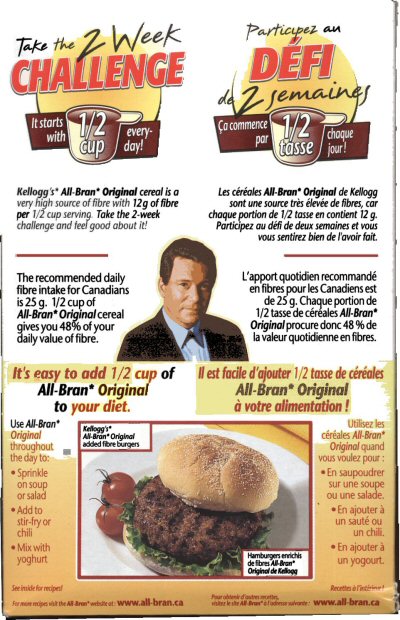 The back of the All-Bran cereal box featuring William Shatner