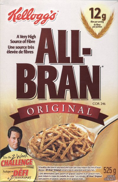 The front of the All-Bran cereal box featuring William Shatner